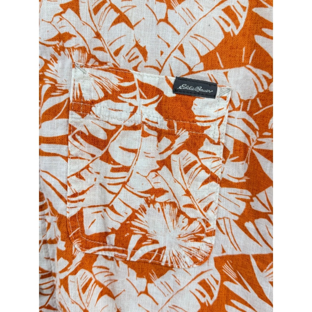 Hawaiian Mens Tall XL Short Sleeve Button Tropical Palm Orange Shirt Resortwear - Picture 8 of 8